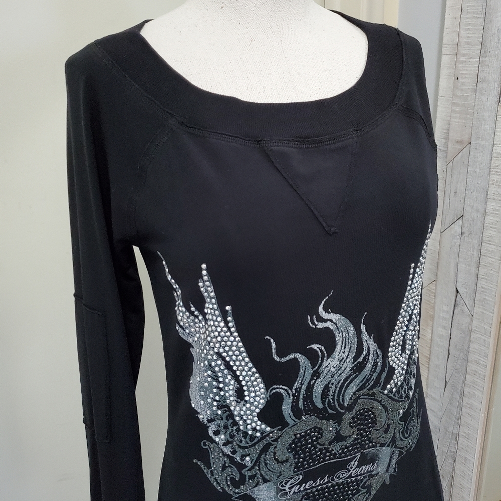 Guess Rocker Screen Print Rhinestone Tunic Black S - Picture 7 of 11